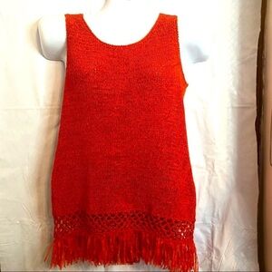 Midnight Velvet Orange sweater tank top Fringed  M